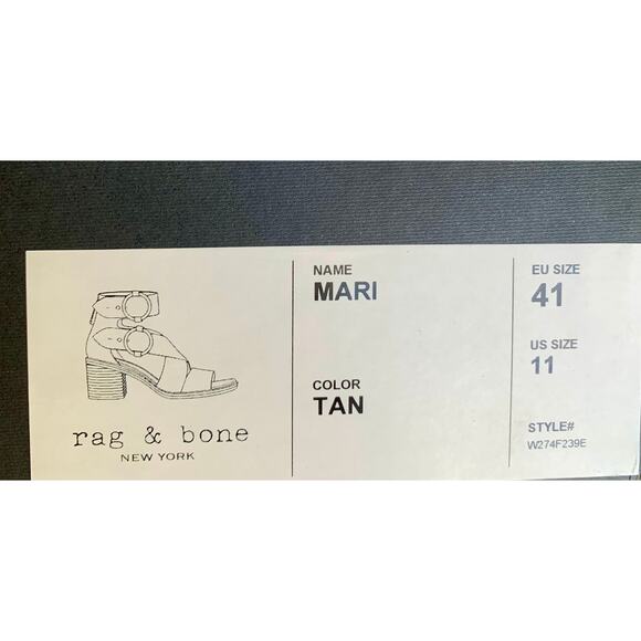 Rag & Bone Mari Tan Size 11 Leather Back Zip Block Heel Side Rings Open Toe - Picture 5 of 5